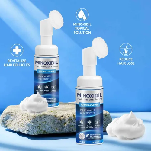 Vista 3 de Espuma de minoxidil al 5% para hombres y mujeres, tratamiento diario