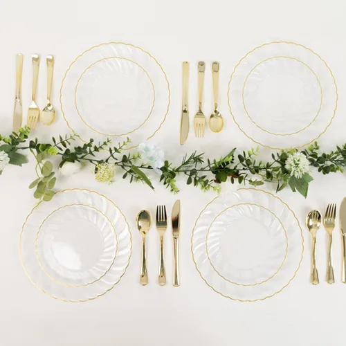 Vista 2 de Efavormart - Paquete de 10 platos de plástico transparente para fiestas, platos redondos desechables de postre de ensalada de 7.5 pulgadas con borde