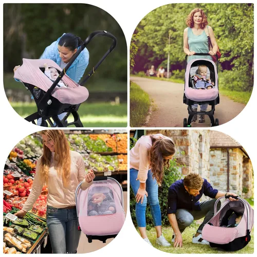 Vista 7 de Fundas de asiento de coche para bebé, funda de asiento de automóvil de verano para bebé con ventana de malla transpirable ajustable y bolsillo