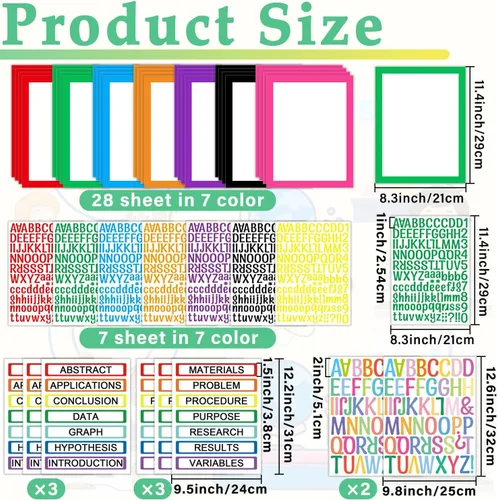 Vista 2 de 43 Hojas Coloridas Suministros de Tablero de Feria Científica Adhesivos de Presentación Subtítulos Científicos Títulos de Proyecto de Feria