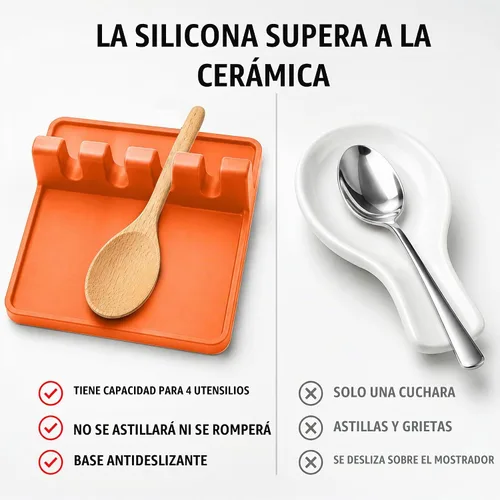 Vista 8 de Paquete de 2 cucharas de silicona naranja para estufa, soporte para cuchara para estufa Terracota quemada