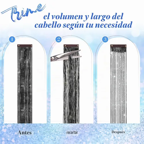 Vista 4 de FESHFEN Juego de 12 extensiones de cabello con clip, color negro, con clip, con purpurina, kit de accesorios coloridos para mujeres, de 20 pulgadas