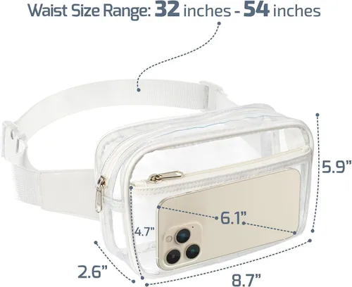 Vista 3 de Veckle Riñonera transparente aprobada para estadios, bolsa transparente para eventos en estadios, bolsa grande transparente para mujer, bolsa