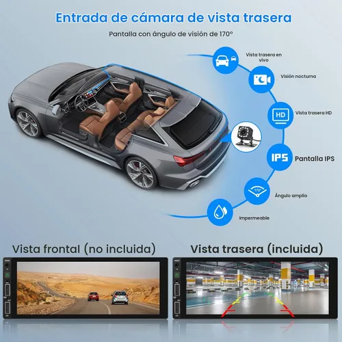 Vista 5 de Hikity 1280 x 480 IPS pantalla táctil Bluetooth 5.1 inalámbrico Android Auto, receptor de audio para automóvil, EQ FM 2USB SWC+cámara de respaldo