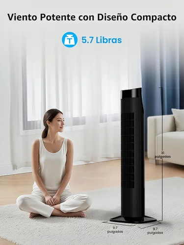Vista 7 de Uthfy Ventilador de torre para dormitorio, ventilador oscilante de 120° con modo de sueño silencioso, 3 velocidades y 3 modos, temporizador 7.5H
