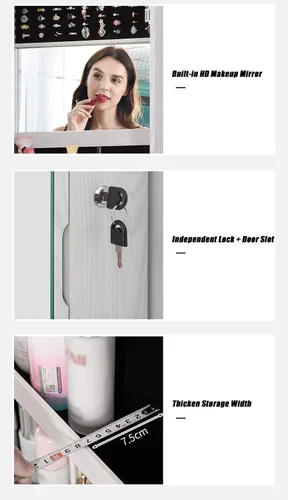 Vista 2 de SKUAI Joyero de espejo completo, organizador de joyas con luz LED táctil, caja de armario con 2 luces y 2 espejos, montado en la pared