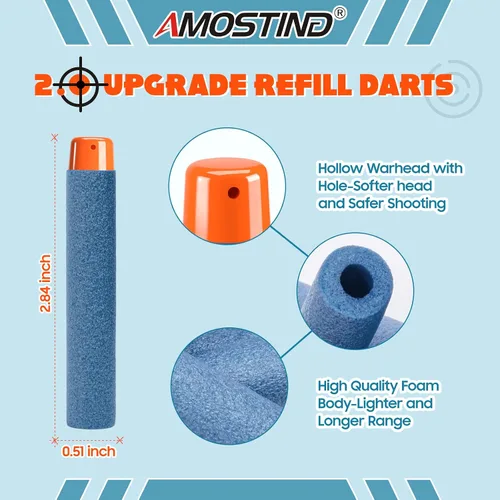 Vista 2 de AMOSTING Paquete de munición de 100 balas de repuesto compatibles con pistolas Nerf N-Strike Elite 2.0 Series – Compatible con todas las pistolas