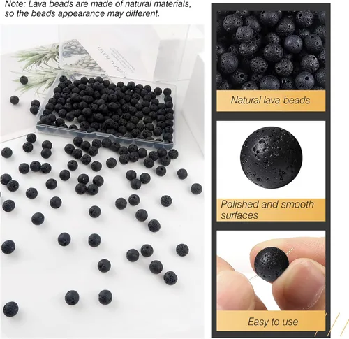 Vista 6 de TOAOB - 580 cuentas de lava natural volcánica negra de 0.157 in, 0.236 in, 0.315 in, 0.394 in, cuentas de piedras preciosas sueltas para decoración