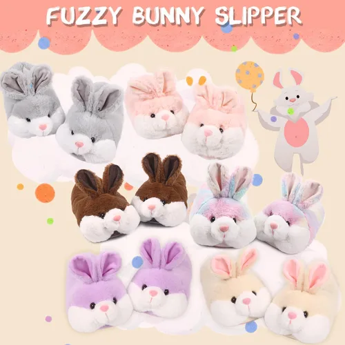 Vista 2 de Caramella Bubble Pantuflas clásicas de conejo para mujer, divertidas pantuflas de animales para niñas, bonitas pantuflas de conejo de felpa, regalos