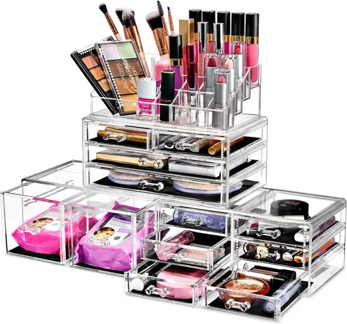 Vista 10 de Sorbus Organizador Grande de Maquillaje - Organizador Transparente y Apilable de Joyería y Maquillaje para Tocador, Almacenamiento de Baño, Cajonera