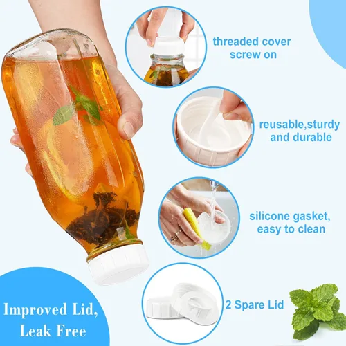 Vista 3 de Paquete de 4 botellas de leche de vidrio de 1 litro con escala, tapa de rosca 100% hermética y resistente, tarros de 32 onzas con 2 boquillas