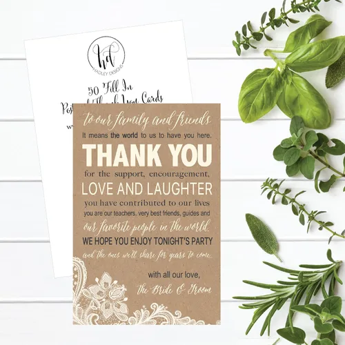 Vista 5 de Hadley Designs 50 tarjetas de agradecimiento de papel kraft para bodas, recuerdos para familiares e invitados