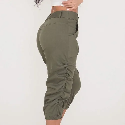 Vista 2 de JOFOW Pantalones capri para mujer, holgados, lisos, tipo cargo midi