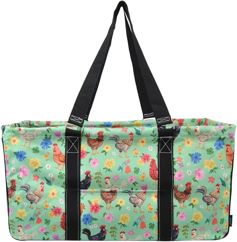 Vista 275 de NGIL Bolsa de comestibles reutilizable extra grande plegable de gran tamaño para comestibles, almacenamiento, picnic, playa, Estampado