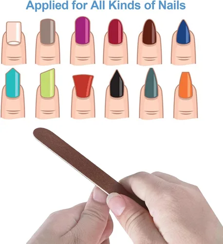 Vista 2 de 100 limas de uñas de madera, lima de uñas de tablero de esmeril de 7 pulgadas para uñas naturales, juego de herramientas de manicura, lima de uñas