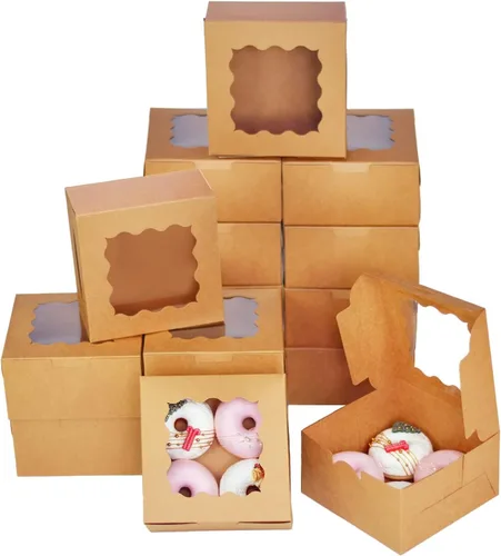 Vista 9 de Bakepacker 100 piezas Cajas Negras para Galletas 6x6x3 pulgadas Fácil Montaje Cajas de Pastelería Macarrones Cajas de Panadería con Ventana