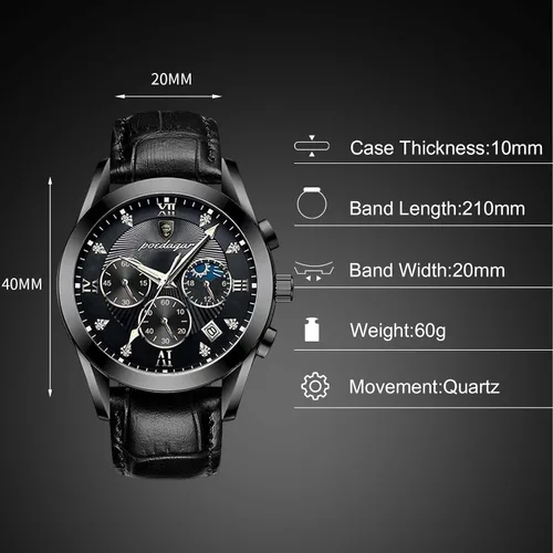 Vista 5 de RORIOS Relojes de moda para hombre, reloj analógico de cuarzo con correa de cuero, cronógrafo, reloj de pulsera impermeable para hombres