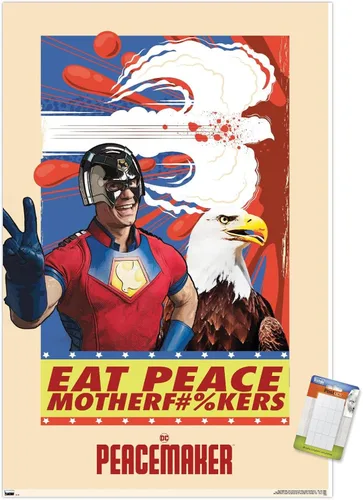Vista 12 de DC Comics TV Peacemaker - Póster de pared Eat Peace, 22.4 pulgadas de largo x 14.7 pulgadas de ancho, versión enmarcada de madera de granero Versión