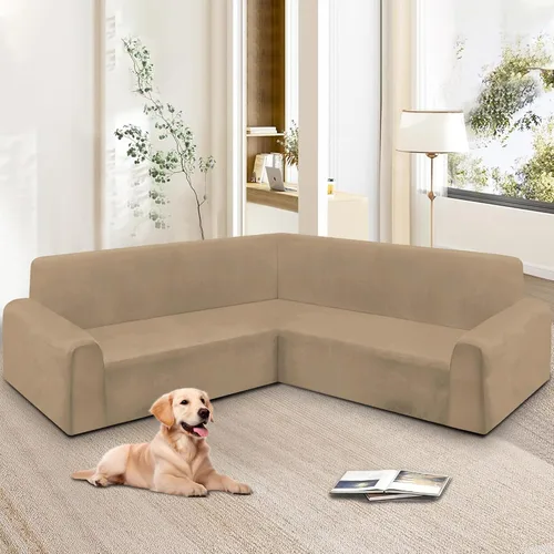 Vista 38 de HDCAXKJ Fundas de sofá seccional de esquina de terciopelo elástico en forma de L, juego de fundas deslizantes suaves y gruesas en forma de U