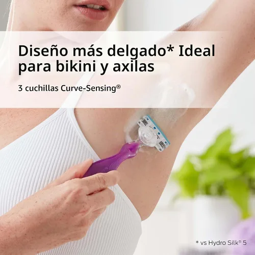 Vista 2 de Schick Hydro Silk - Maquinillas de afeitar de 3 hojas para mujer, 1 mango y 6 repuestos de maquinilla de afeitar