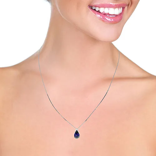 Vista 2 de Galaxy Gold GG Collar de oro blanco macizo de 14k con colgante de zafiro natural de 4.65 quilates
