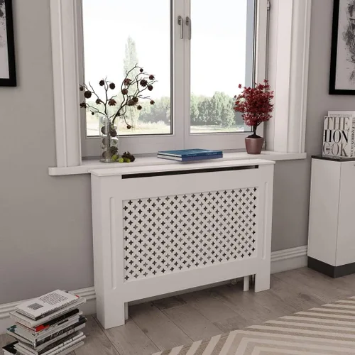 Vista 28 de 2 piezas de MDF para el hogar, calentador de sala de estar, soporte lateral para calefacción, cubierta de radiador, estante de gabinete de Blanco