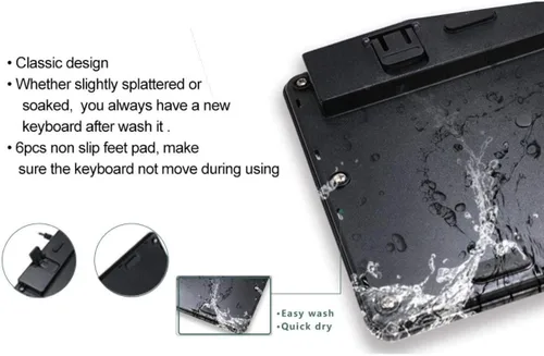 Vista 2 de BoxWave Teclado compatible con Chuwi HiPad Air - Teclado USB AquaProof - Teclado USB lavable impermeable resistente al agua - Negro azabache