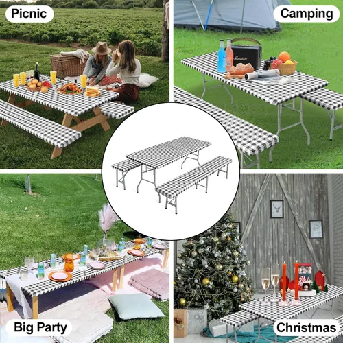 Vista 7 de OutdoorLines - Funda de vinilo ajustable para mesa de picnic con fundas de banco