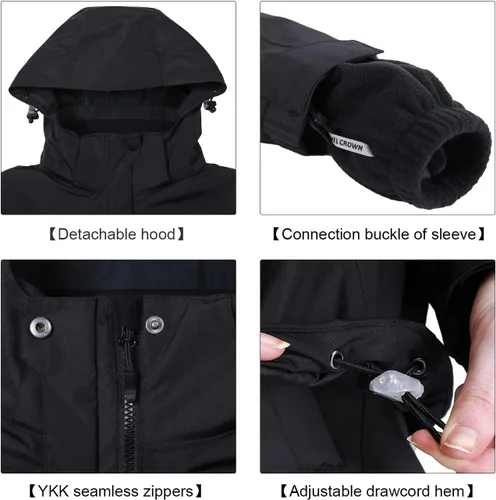 Vista 25 de CAMEL CROWN Chaqueta de esquí impermeable 3 en 1 para mujer, abrigo de invierno rompevientos, chaquetas de snowboard para lluvia, nieve, senderismo