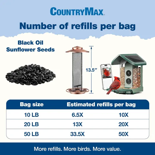 Vista 5 de CountryMax Backyard Seeds Semillas de Girasol de Aceite Negro (10 libras) Thin Shells, Cardinal Favorite, High Energy & USA Sourced. For Ground