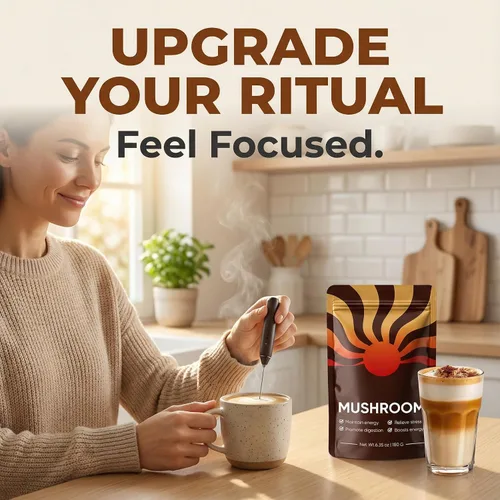 Vista 2 de Café de hongos – Mezcla de café de hongos con 10 hongos + colágeno – Mezcla de café instantáneo orgánico para energía equilibrada, concentración
