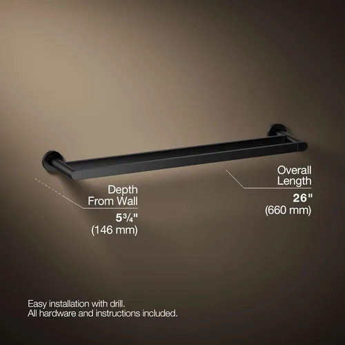 Vista 3 de Kohler 73144-BL Composed® Toallero doble de 24 pulgadas, negro mate