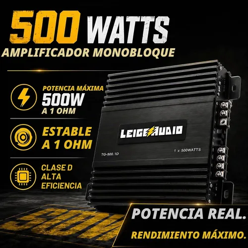 Vista 2 de Amplificador Monoblock de 500 Vatios, Clase D, Amplificadores de Subwoofer Estables a 1 Ohm para Altavoces de Audio de Coche