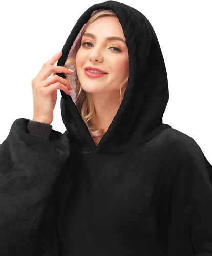 Vista 7 de Kipswiza Manta Ponible con Capucha para Mujeres y Hombres, Sudadera de Mantas con Capucha de Sherpa Suave y Acogedora Extragrande como Regalos