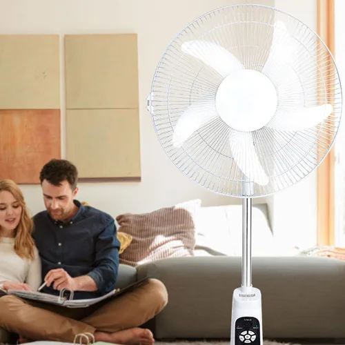 Vista 6 de Ventilador de pie oscilante solar de 16 pulgadas, ventilador de piso de pedestal con luz LED con panel solar de 5 aspas para el hogar, dormitorio