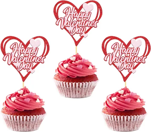 Vista 13 de 24 adornos para cupcakes para el día de San Valentín, 1er cumpleaños, temática de dulce amor, decoración de pastel para el día de San Valentín, 1er