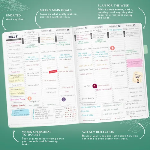 Vista 3 de Legend Planner PRO horario semanal y diario - Organizador con franjas horarias. Diario de citas y agenda para trabajo y vida personal, A4