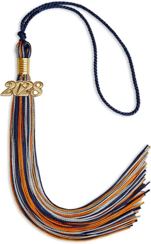 Vista 108 de Endea Graduation Borla mixta de triple color con gota de fecha dorada (negro/dorado/blanco, 2021)