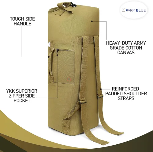 Vista 4 de Farm Blue Bolsa de viaje militar de 2 correas, Olive Drab, L, Clásico