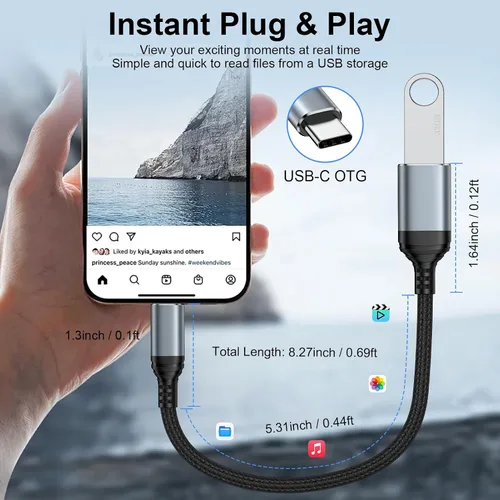 Vista 2 de Adaptador USB C a USB - 5Gbps [paquete de 2] Adaptador USB C 3.0 OTG para Android USBC Male to USB Female Adapter, Type C OTG Cable Converter