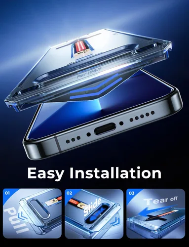 Vista 3 de MAGIC JOHN Paquete de 2 protectores de pantalla de vidrio templado para iPhone 13 Pro Max/iPhone 14 Plus de 6.7 pulgadas, instalación automática
