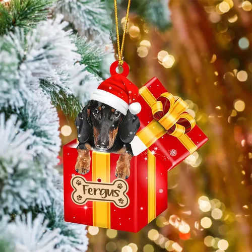Vista 34 de Adorno de Navidad personalizado de Akita Inu, nombre personalizado Akita Inu para árbol de Navidad, en caja de regalo roja