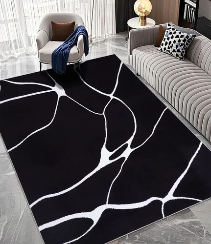 Vista 10 de YIHOUSE Alfombra lavable de 5 x 7 pies, moderna abstracta en blanco y negro, antideslizante, para dormitorio, oficina en casa (abstracto, 5 x 7 pies)