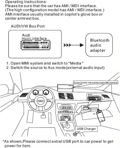 Vista 7 de Adaptador Bluetooth 5.0 Receptor de audio para Audi, AMI MMI Bluetooth Kits de coche Cable de interfaz de música, adaptador de cable de interfaz