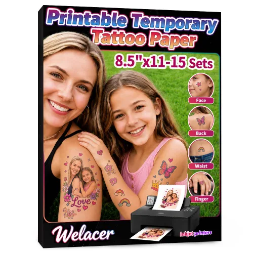 Vista 9 de Papel de tatuaje temporal imprimible para impresora de inyección de tinta, 8.5 x 11 pulgadas, 8 hojas, papel de transferencia de tatuaje