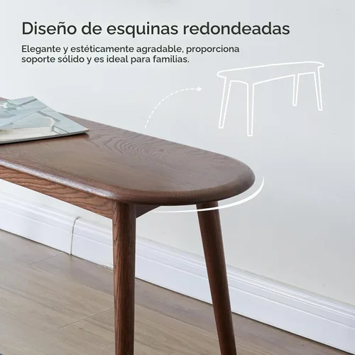 Vista 3 de Banco de entrada de madera de roble macizo de 47 pulgadas, banco de comedor con diseño redondeado en forma de baguette, banco de madera multiusos