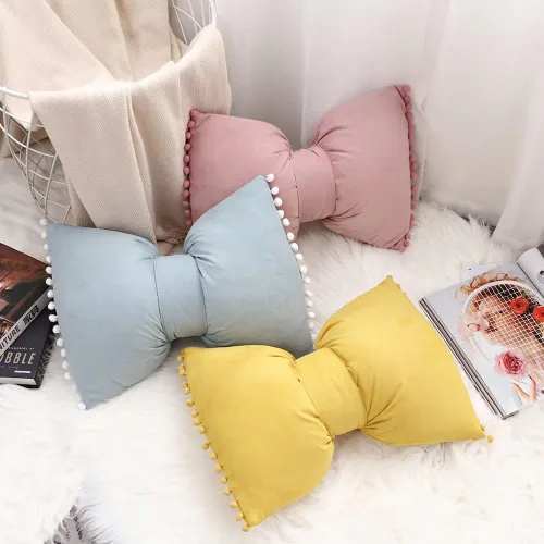Vista 2 de 14x20 Fundas de almohada decorativas con pompones y lazos de terciopelo para habitación, cama, sofá, sofá cama, azul x2