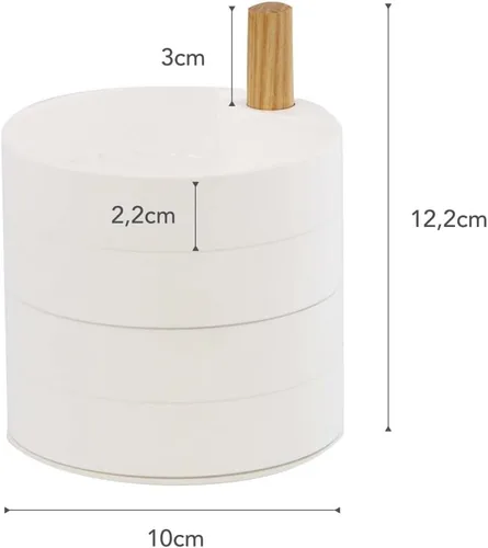Vista 9 de YAMAZAKI Organizador de joyas giratorio para el hogar, caja de almacenamiento de 4 niveles, bandejas apiladas para accesorios con clavija de madera