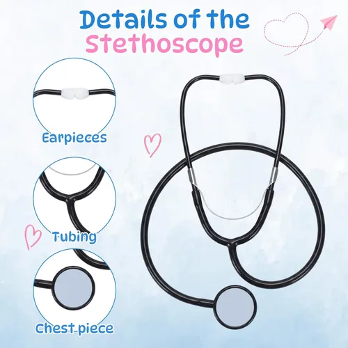 Vista 3 de Juego de accesorios de disfraz de doctor que incluye estetoscopio, gafas, tarjetero de identificación con cuerda, disfraz de Halloween, kit