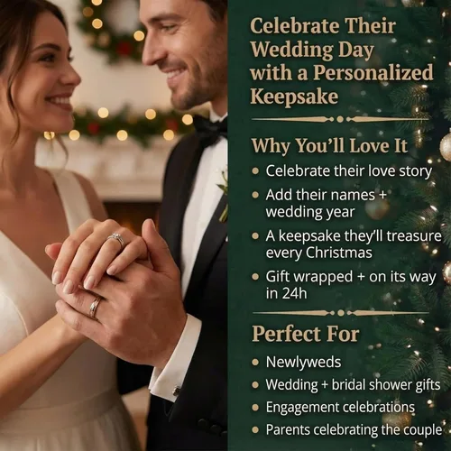 Vista 8 de Adorno personalizado de primera Navidad para casados 2026 Adornos de Navidad para parejas de nieve grabados con láser para árbol Regalo